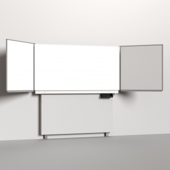 Klapp-Schiebetafel wandmontiert, mit Fuß, Mittelfläche 200x100 cm, Stahlemaille weiß 